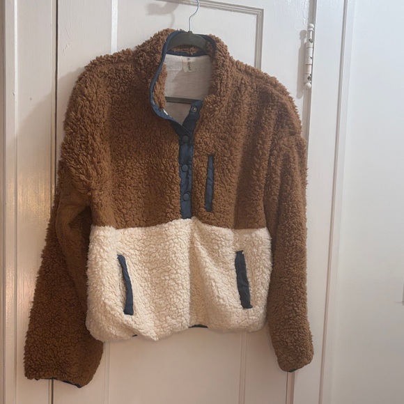 Altar'd State Tops - Altar'd State Brown and Cream Faux-Sherpa Quarter Zip